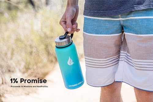 HYDRO CELL Stainless Steel Insulated Water Bottle with Straw - For Cold & Hot Drinks - Metal Vacuum Flask with Screw Cap and Modern Leakproof Sport Thermos for Adults (Teal/Blue 32oz)
