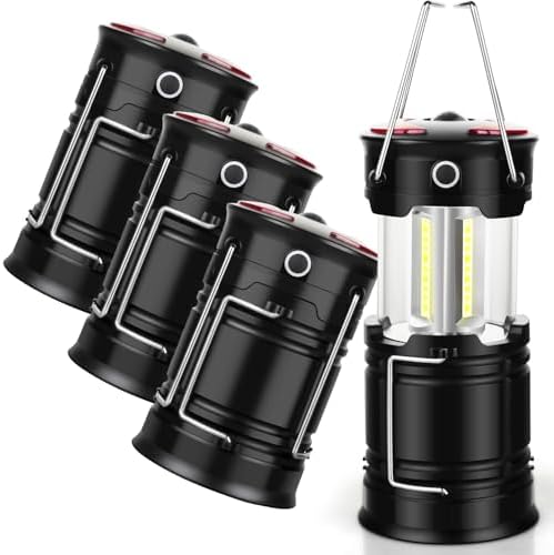 4 Pack Lantern Camping Essentials Lights, Led Flashlight for Power Outages, Tent Lights for Emergency, Survival Gear and Supplies for Hurricane, Rechargeable and Battery Powered Operated Lamp