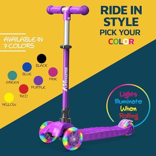 Kids Scooter – Children and Toddler 3 Wheel Kick Scooter – LED Wheel Lights Illuminate When Rolling– Adjustable Handlebar – Indoor and Outdoor