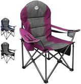 Oversized Portable Camping Chair, Full Padded Outdoor Folding Chair Support 350 LBS, Heavy Duty Lawn Chair with Cup Holder, Cooler Bag, Lumbar Support, Head Pocket for Adult (Purple)