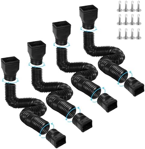 4 Pack Flexible Gutter Downspout Extensions Extendable from 21" to 67", Downspout Extender Comes with Adapters, Thickened Down spout Drain Extension for Rainwater Drainage(Black)