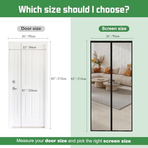 Magnetic Screen Door Mesh Keeps Bugs Out: Door Screen Magnetic Closure 36" x 83" Fits Door Size 34" x 82" - Magnetic Door Curtain Heavy Duty Fiber Fabric Washable - Hands Free Entry