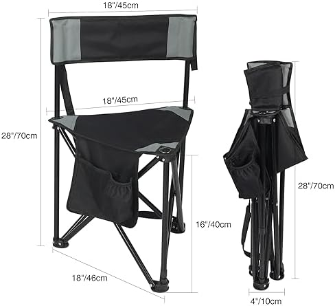 REDCAMP 2 Pack Tripod Camping Chairs Folding Lightweight, Portable 3 Legged Tripod Stool Seat with Backrest, Small Golf Chair Compact for Adults Fishing Hunting, Black