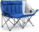 Dowinx Double Camping Chair Loveseat, Portable Folding Outdoor Lawn Chair with Padded Seats, Armrests, Side Pockets, 440lbs Capacity for Beach, Patio, Picnic - Blue PRO