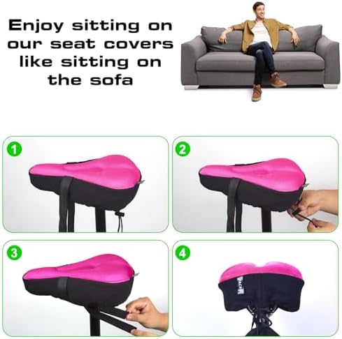Zacro Bike Seat Cushion - Gel Padded Bike Seat Cover for Men Women Comfort, Extra Soft Exercise Bicycle Seat Compatible with Peloton, Outdoor & Indoor Bike Saddles