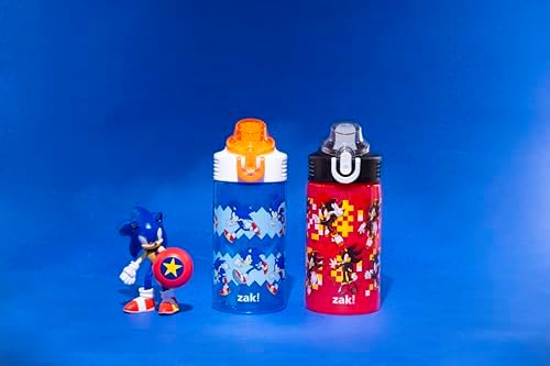 Zak Designs Sonic the Hedgehog Sage Kids Water Bottle For School or Travel, 16oz Durable Plastic Water Bottle With Straw, Handle, and Leak-Proof, Pop-Up Spout Cover, 2-Pack Set (Sonic & Shadow)