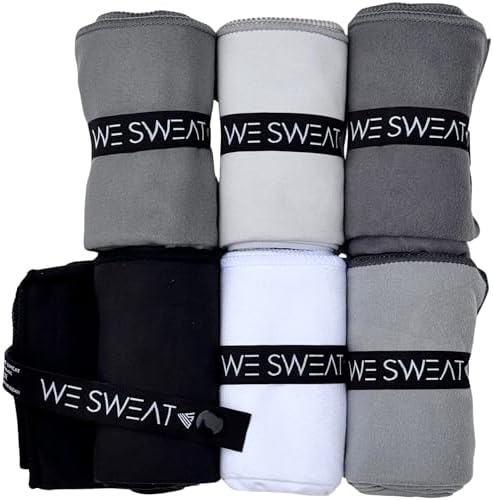 We Sweat’s (6 Pack) Microfiber Gym Towels, Silver ION Odor-Free Absorbent Fiber, Fast Drying Men & Women Workout Gear for Body Sweat, Towels, Sports Exercise Fitness Gear