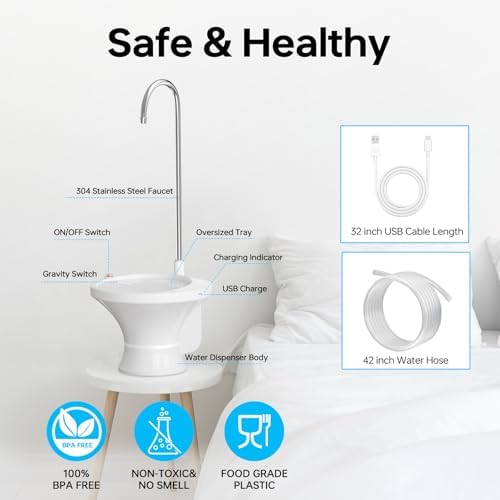 Water Dispenser for 5 Gallon Bottle - Drinking Water Dispenser, Automatic Water Jug Dispenser, Electric 2-5 Gallon Water Pump with USB Rechargeable and 2 Switch Control for Home, Office, Camping