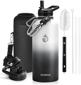 Insulated Water Bottle 87 oz, Triple Wall Vacuum Stainless Steel (Cold for 48 Hrs), Leak Proof & Non-BPA, Modern Water Flask Jug with Paracord Handle & Straw Spout Lids, Ombre: White/Black