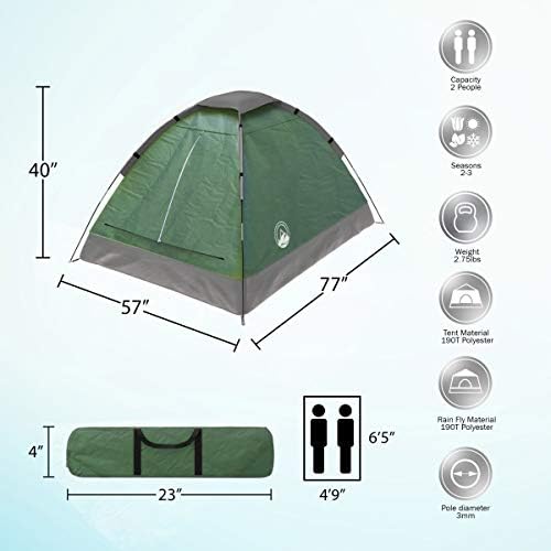 2 Person Camping Tent with Rain Fly and Carrying Bag - Lightweight Outdoor Tent for Backpacking, Hiking, or Beach Use by Wakeman Outdoors