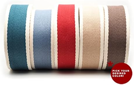CRAFTMEMORE 1 1/2 Inches Cotton Webbing Strap, Two Tone Heavy Webbing Straps for Arts and Crafts, Luxury Bag Strap (5 Yards, Tan-Ivory)