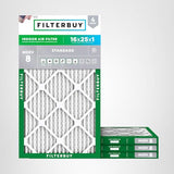 Filterbuy 16x25x1 Air Filter MERV 8 Essential Dust & Allergy Defense (4-Pack), Electrostatic Pleated HVAC AC Furnace Filters Replacement (Actual Size: 15.50 x 24.50 x 0.75)