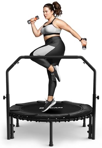 BCAN 450/550 LBS Foldable Mini Trampoline, 40"/48" Adult Fitness Trampoline with Bungees, U Shape Adjustable Foam Handle, Stable & Quiet Exercise Rebounder,Indoor/Outdoor Workout