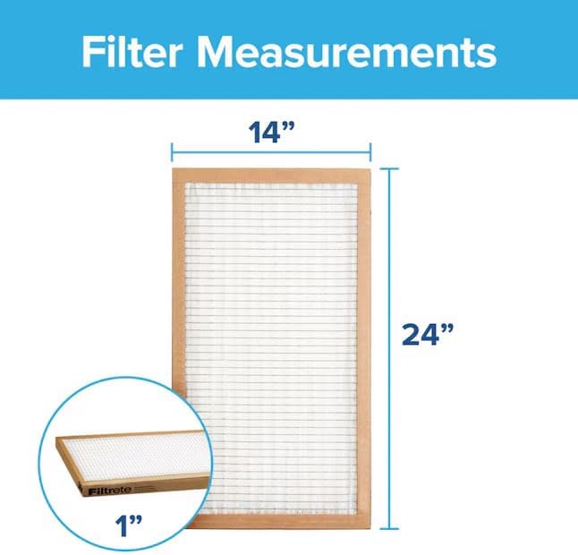 Filtrete 14x24x1 Air Filter, 3M MERV 5 HVAC AC Furnace Filter Replacement, 6-Pack (Actual Size 13.81x23.81x0.88 in)