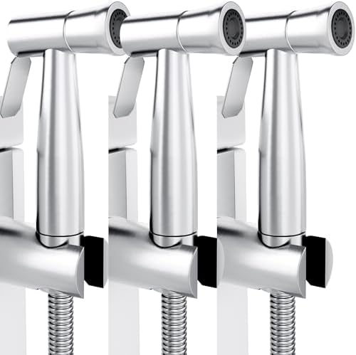 Purrfectzone 3 Pack Bidet Sprayer for Toilet, Handheld Bidet Sprayer Kit, Easy-to-Install Toilet Bidet Shattaf Set, Hand Held Stainless Steel Shower with Adjustable Flow, Cloth Diaper wash