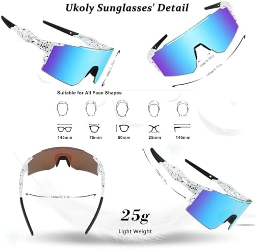 Ukoly Cycling Sunglasses for Men Women with 3 Interchangeable Lenses, Polarized Sports Sunglasses, Baseball Sunglasses