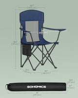SONGMICS Breathable Camping Chairs, Foldable Outdoor Chairs Set of 2, High Back, Adjustable Armrests, Drink Holder, Weight Capacity 330 lb, for Sports Garden Backyard, Harbor Blue UGCB028Q01