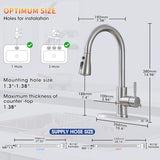 Kitchen Faucets with Pull Down Sprayer, High Arc Single Handle Stainless Steel Commercial Kitchen Faucet 1 or 3 Hole Sink Faucet for Farmhouse Camper Laundry Rv Bar, Brushed Nickel