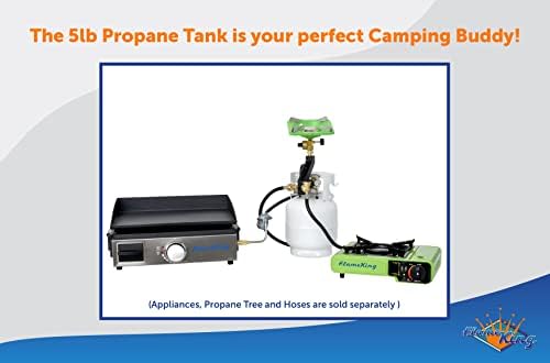 Flame King YSN5LB-GAUGE 5lb Steel Propane Tank Cylinder with Gauge and OPD Valves for Grills and BBQs, Camping, Fishing, & Outdoor Activities, White