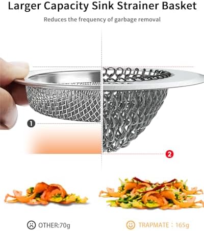 2 Pcs Kitchen Sink Strainer, Easy Clean Sink Drain Strainer, Anti-Rust Stainless Steel Sink Strainer, Anti-Clogging Strainer for Garbage Disposal, Dishwasher Safe (Patented Product)