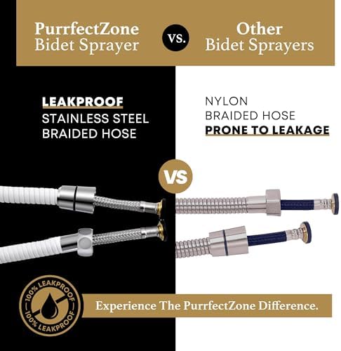 Purrfectzone Bidet Sprayer for Toilet, Bidet Sprayer for Feminine Wash, Premium Stainless Steel Jet Spray for Toilet, Wall-Mounted or Toilet Tank Mounted - White/Chrome