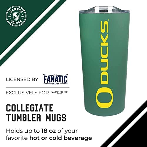 Campus Colors College Stainless Steel, Double Walled, Vacuum Insulated, Reusable Collegiate Tumbler with Slider-Top Lid for Travel, Sports, and Coffee, 18 oz (Oregon Ducks - Green)