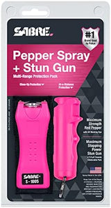 SABRE Pepper Spray & 2-in-1 Stun Gun with Flashlight, Self Defense Kit, Fast Flip Top Safety, Finger Grip for Better & Faster Aim, Painful 1.60 µC Charge, 120 Lumen LED Light, Rechargeable, 0.54 fl oz