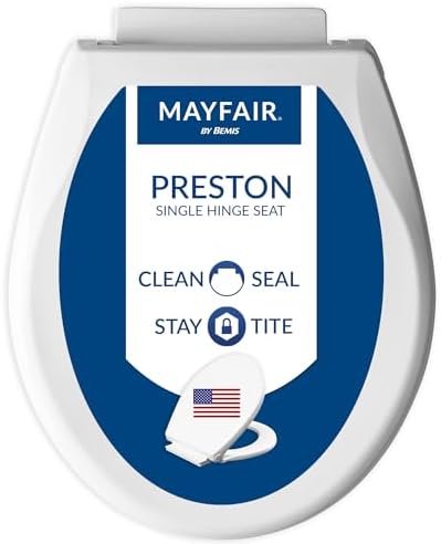 Mayfair Preston Easy to Clean Single Hinge Toilet Seat, Modern Slow Close Plastic Toilet Seat, Made in USA, Round, White