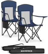 SONGMICS Breathable Camping Chairs, Foldable Outdoor Chairs Set of 2, High Back, Adjustable Armrests, Drink Holder, Weight Capacity 330 lb, for Sports Garden Backyard, Harbor Blue UGCB028Q01