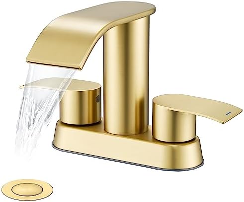 Ultimate Unicorn Bathroom Faucet for Sink Brushed Gold, 4 Inch Bathroom Sink Faucet for 3 Hole or 2 Hole, 2 Handle Waterfall Faucets with Pop up Drain, Centerset Faucets for RV Counter
