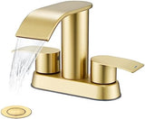 Ultimate Unicorn Bathroom Faucet for Sink Brushed Gold, 4 Inch Bathroom Sink Faucet for 3 Hole or 2 Hole, 2 Handle Waterfall Faucets with Pop up Drain, Centerset Faucets for RV Counter