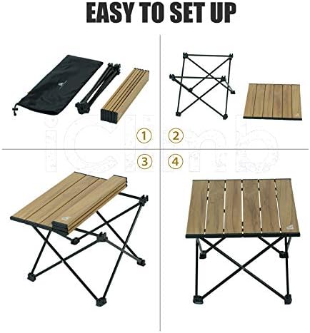 iClimb Ultralight Compact Camping Folding Table with Carry Bag (Nature- S)