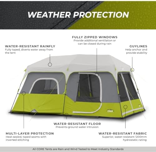 Core 9 Person Instant Cabin Tent - 14' x 9', Green (40008)