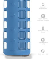 purifyou 40/32/22/12 oz Borosilicate Glass Water Bottles with Volume Markers, Silicone Sleeve, Stainless Steel Lid, Reusable Bottle for Water, Juice, Gym, and Fridge Storage (40oz Chinese Porcelain)
