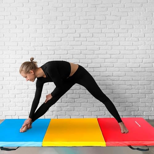BalanceFrom Folding Gymnastics Mat Home Gym Floor Tumbling Equipment, Multicolor