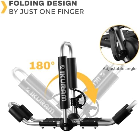 Kayak Roof Rack, Aluminum Kayak Carrier Folding J-Style Universal 4-in-1 Multifunction for Canoe, SUP, Kayaks, Surfboard Rooftop Mount on SUV, Car and Truck Crossbars