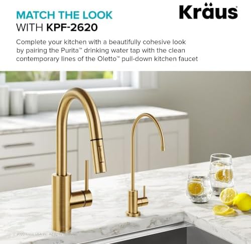 KRAUS Purita 100% Lead-Free Kitchen Water Filter Faucet in Brushed Brass, FF-100BB