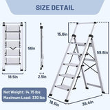 XinSunho 5 Step Ladder, Retractable Handgrip Folding Step Stool with Anti-Slip Wide Pedal, Aluminum Stool Ladders 5 Steps, 330lbs Safety Household Ladder