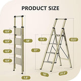WOA WOA 4 Step Ladder, Ladders for Home, Anti-Slip Pedals, Aluminum Step Stool Foldable, Lightweight to Move, Ease of Storage, Reach 9ft for Closet Kitchen Library, Hold 300lbs - Gold
