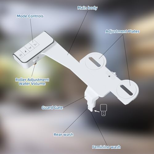 Hibbent Bidet Attachment for Toilet, Non-Electric Dual Nozzle for Frontal & Rear Wash, Adjustable Water Pressure Control, Fresh Water Bidet Toilet Seat, Self Cleaning Water Sprayer, Matte Black