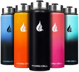 HYDRO CELL Stainless Steel Insulated Water Bottle with Straw - For Cold & Hot Drinks - Metal Vacuum Flask with Screw Cap and Modern Leakproof Sport Thermos for Adults (Black 24oz)