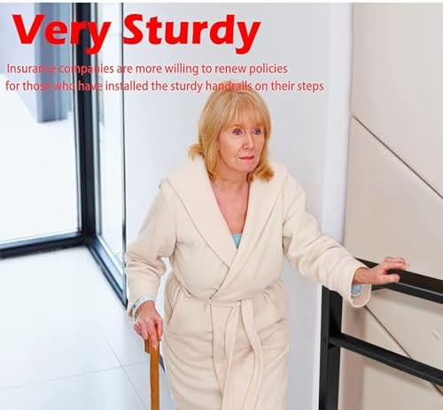 Metty Metal Handrails for Outdoor Steps Suitable for 1 to 5 Steps- Wrought Iron Stair Railing- Step Steady with 5 Feet Handrailing- Safe Indoor Home Banisters (5 Step)