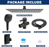 NearMoon Shower Head with Hose, High Pressure Stainless Steel Rain Shower and 3 Settings Handheld Spray Combo with Push Button Flow Control (12 Inch Showerhead Set, Matte Black)