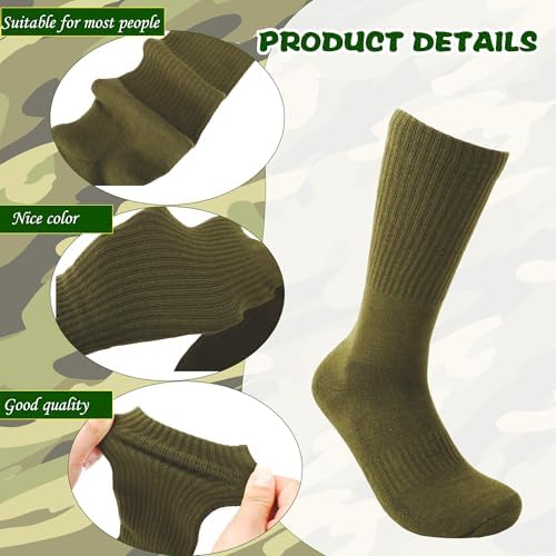 10 Pairs Men's Military Socks - Warm Army Crew Boot Socks in Green for Soldier, Policemen, Firefighter