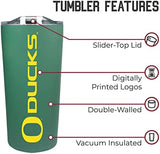 Campus Colors College Stainless Steel, Double Walled, Vacuum Insulated, Reusable Collegiate Tumbler with Slider-Top Lid for Travel, Sports, and Coffee, 18 oz (Oregon Ducks - Green)