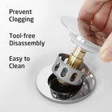 KES All Metal Bathroom Sink Drain with Strainer Basket Hair Catcher Anti Clog Pop Up Drain Stopper for Vanity Vessel Sink with Overflow, Rustproof 18/8 Stainless Steel Polished Chrome S2013A-CH