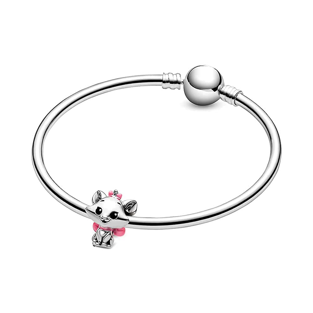 EZ Tuxedo Aristocats Marie Charms 925 Sterling Silver Lovely Cat Bead wih Pink Enamel for Bracelets