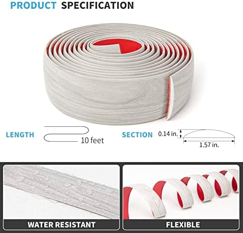 Art3d Self Adhesive Vinyl Floor Transition Strip, Laminate Floor Strip Floor Flat Divider Strip for Joining Floor Gaps, Carpet Threshold Transition, Floor Tiles (10 FT, 1.57in, White-Washed)