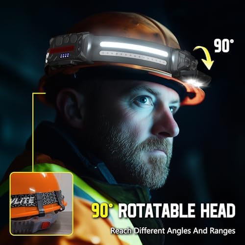 EGUKU Headlamp Flashlight, 2Pack Rechargeable LED Headlamps 1200Lumens 2 COB 260°Wide Beam Headlight with Motion Sensor Bright 18 Modes Lightweight Waterproof Head Lamp for Running, Camping Hiking