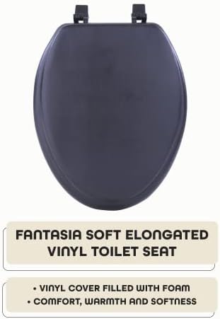 Soft Elongated Vinyl Toilet Seat, Black - 19 Inch Soft Vinyl Cover with Comfort Foam Cushioning - Fits All Elongated Size Fixtures - Easy to Install Fantasia by Achim Home Decor